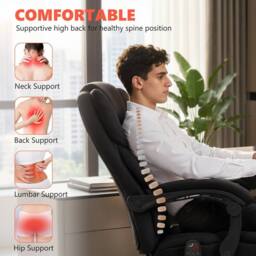 HOMCOM Massage Office Chair with Heat, 135° Reclining Desk Chair in Black - thumbnail 5