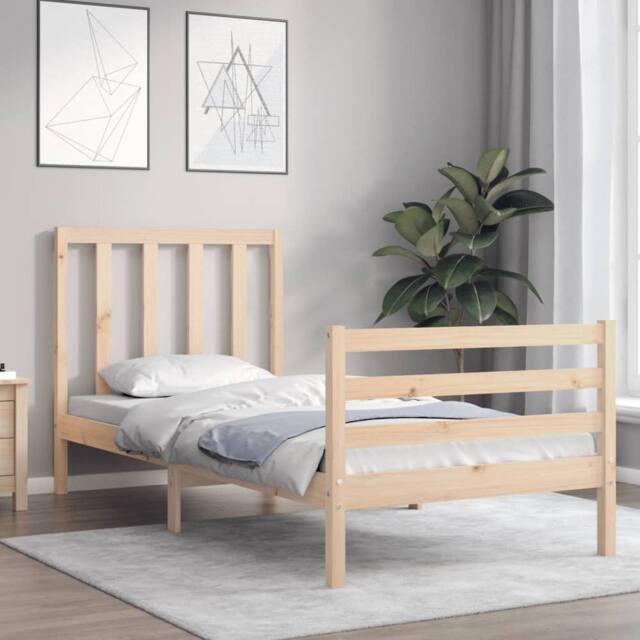 Berkfield Home Beautiful Bed Frame with Headboard Small Single Solid Wood in Light Tan - image 1