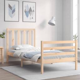 Berkfield Home Beautiful Bed Frame with Headboard Small Single Solid Wood in Light Tan - thumbnail 2