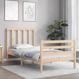 Berkfield Home Beautiful Bed Frame with Headboard Small Single Solid Wood in Light Tan - thumbnail 1