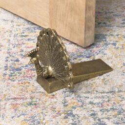 Melody Maison Antique Brass Gold Metal Peacock Doorstop - thumbnail 6