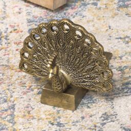 Melody Maison Antique Brass Gold Metal Peacock Doorstop - thumbnail 3