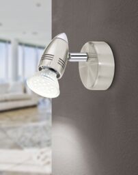 Loops Ceiling Spot Light & 2x Matching Wall Lights Round Satin Nickel Adjustable Lamp in Metallics - thumbnail 4
