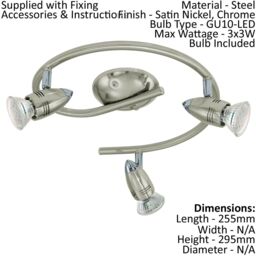 Loops Ceiling Spot Light & 2x Matching Wall Lights Round Satin Nickel Adjustable Lamp in Metallics - thumbnail 2