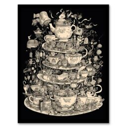 Artery8 Wall Art Print Alice In Wonderland Mad Hatter Tea Party Whimsical Magical Adventure Painting Art Framed in Black - Size: A4 - thumbnail 1