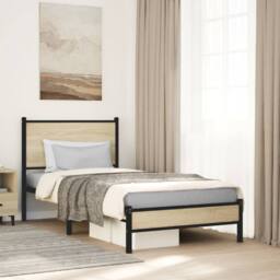 Berkfield Home Metal Bed Frame without Mattress Sonoma Oak 80x200 cm in Light Tan - thumbnail 2