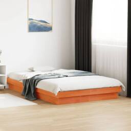 Berkfield Home LED Bed Frame without Mattress Wax Brown 140x200 cm Solid Wood - thumbnail 3