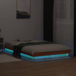 Berkfield Home LED Bed Frame without Mattress Wax Brown 140x200 cm Solid Wood - thumbnail 2