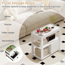 Gymax Narrow End Table Modern 2-Drawer Sofa Side Table With Open Shelves in White - thumbnail 6
