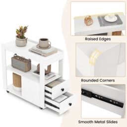 Gymax Narrow End Table Modern 2-Drawer Sofa Side Table With Open Shelves in White - thumbnail 8