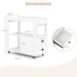 Gymax Narrow End Table Modern 2-Drawer Sofa Side Table With Open Shelves in White - thumbnail 3