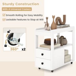 Gymax Narrow End Table Modern 2-Drawer Sofa Side Table With Open Shelves in White - thumbnail 7