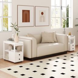 Gymax Narrow End Table Modern 2-Drawer Sofa Side Table With Open Shelves in White - thumbnail 5