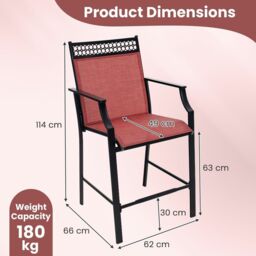 Costway Outdoor Patio Chair Set of 2 Home Patio Counter Height Chairs w/Footrest in Red - thumbnail 2