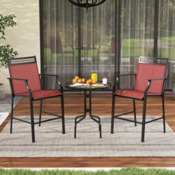 Costway Outdoor Patio Chair Set of 2 Home Patio Counter Height Chairs w/Footrest in Red - thumbnail 4