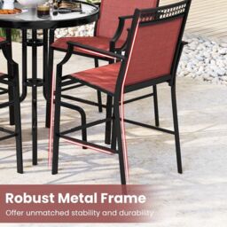 Costway Outdoor Patio Chair Set of 2 Home Patio Counter Height Chairs w/Footrest in Red - thumbnail 6