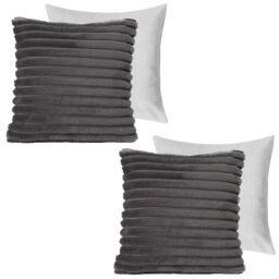 OHS 2 x Faux Fur Thick Rib Filled Cushion Covers in Charcoal - Size: 45 cm x 45 cm