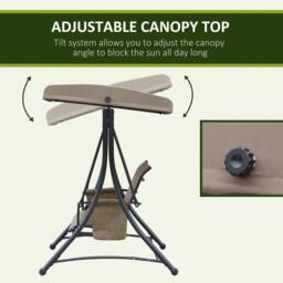 OUTSUNNY 3 Seat Metal Fabric Backyard Balcony Patio Swing Chair w/ Canopy in Brown - thumbnail 4