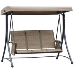 OUTSUNNY 3 Seat Metal Fabric Backyard Balcony Patio Swing Chair w/ Canopy in Brown - thumbnail 2
