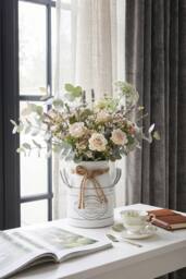 Living and Home Metal Retro Milk-Can Vase with Handles in White - thumbnail 2