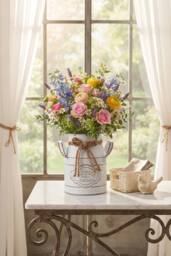 Living and Home Metal Retro Milk-Can Vase with Handles in White - thumbnail 1