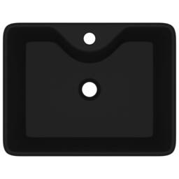Berkfield Home Elegant Ceramic Bathroom Sink Basin with Faucet Hole Black Square - thumbnail 4