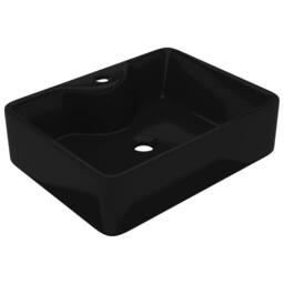 Berkfield Home Elegant Ceramic Bathroom Sink Basin with Faucet Hole Black Square - thumbnail 3