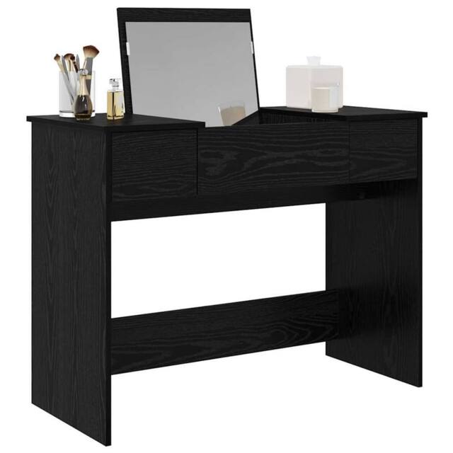 Berkfield Home Modern Dressing Table with Mirror Black Oak 100x45x76 cm - Size: 100 x 45 x 76 cm - image 1