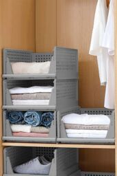 Living and Home Folding Plastic Wardrobe Storage Box Drawer Organizer Box Bedroom in Grey - thumbnail 3