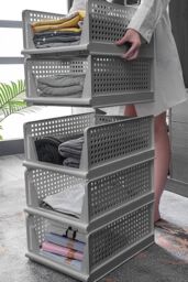 Living and Home Folding Plastic Wardrobe Storage Box Drawer Organizer Box Bedroom in Grey - thumbnail 1