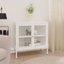 Berkfield Home Sideboard White 70x35x70 cm Steel & Glass - Size: 70 x 35 x 70 cm - thumbnail 2