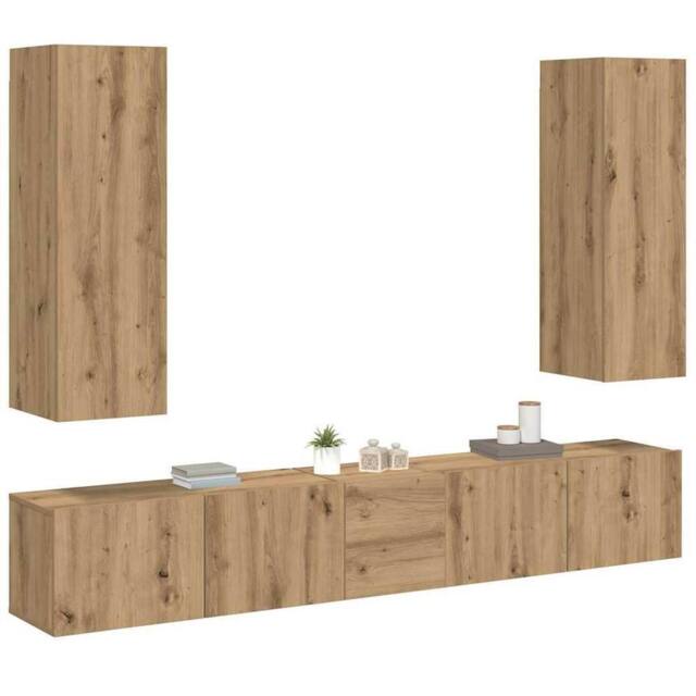 Berkfield Home Wall Mounted TV cabinets 5 pcs Artisan Oak Engineered Wood in Brown - image 1