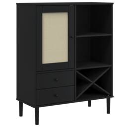 Berkfield Home Highboard SENJA Rattan Look Black 90x40x112cm Solid Wood Pine - Size: 90 x 40 x 112 cm