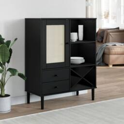 Berkfield Home Highboard SENJA Rattan Look Black 90x40x112cm Solid Wood Pine - Size: 90 x 40 x 112 cm - thumbnail 2
