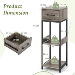 Costway 3 Tiers Indoor Plant Stand Metal Plant Table with Drawer Vertical Corner Display Shelf in Grey - thumbnail 3