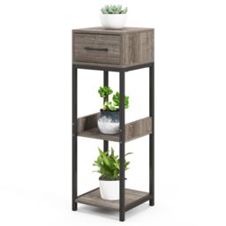Costway 3 Tiers Indoor Plant Stand Metal Plant Table with Drawer Vertical Corner Display Shelf in Grey - thumbnail 2