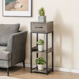Costway 3 Tiers Indoor Plant Stand Metal Plant Table with Drawer Vertical Corner Display Shelf in Grey - thumbnail 1