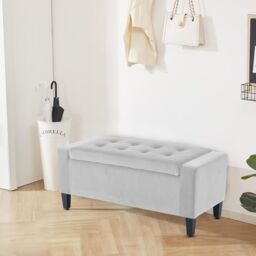 Home Republic Luna Velvet Ottoman Bench with Storage in Silver - Size: Medium
