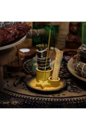 KDMD Palo Santo & Smudge Holder - Mandala Design, Sand & Grey Ceramic in Yellow - thumbnail 2