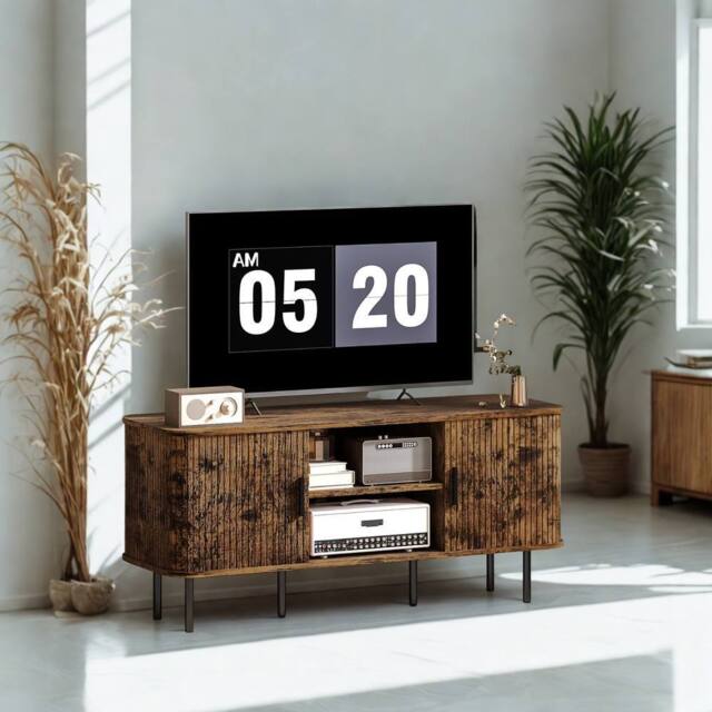 FURNOS Industrial TV Stand Unit With Storage Cabinets Rustic in Brown - image 1