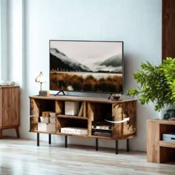 FURNOS Industrial TV Stand Unit With Storage Cabinets Rustic in Brown - thumbnail 2