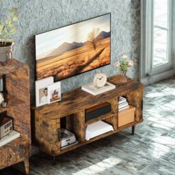FURNOS Industrial TV Stand Unit With Storage Cabinets Rustic in Brown - thumbnail 4