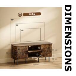 FURNOS Industrial TV Stand Unit With Storage Cabinets Rustic in Brown - thumbnail 8