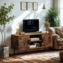 FURNOS Industrial TV Stand Unit With Storage Cabinets Rustic in Brown - thumbnail 3