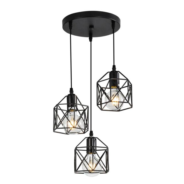 COMELY E27 Simple Chandelier, Creative Three Heads Iron Diamond Chandelier in Black - image 1