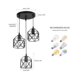COMELY E27 Simple Chandelier, Creative Three Heads Iron Diamond Chandelier in Black - thumbnail 5