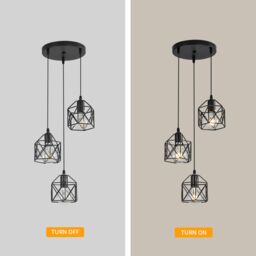 COMELY E27 Simple Chandelier, Creative Three Heads Iron Diamond Chandelier in Black - thumbnail 6