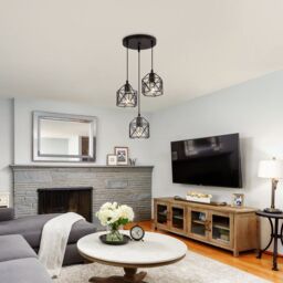 COMELY E27 Simple Chandelier, Creative Three Heads Iron Diamond Chandelier in Black - thumbnail 4