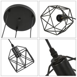 COMELY E27 Simple Chandelier, Creative Three Heads Iron Diamond Chandelier in Black - thumbnail 7