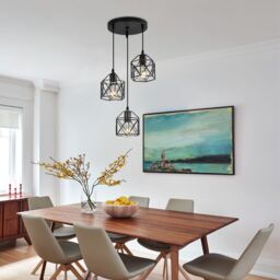COMELY E27 Simple Chandelier, Creative Three Heads Iron Diamond Chandelier in Black - thumbnail 3